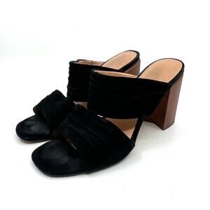 Halston Heritage Kiera Black Suede Block Heel Sandals 8 US